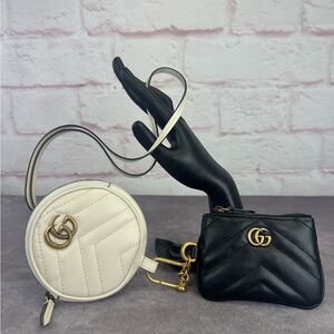 Gucci Marmont Matelasse Coin Purse and Key Case Black White Bag Set